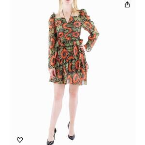 Beulah Smocked Short Mini Dress Long Sleeve Multicolor Size XS NWT